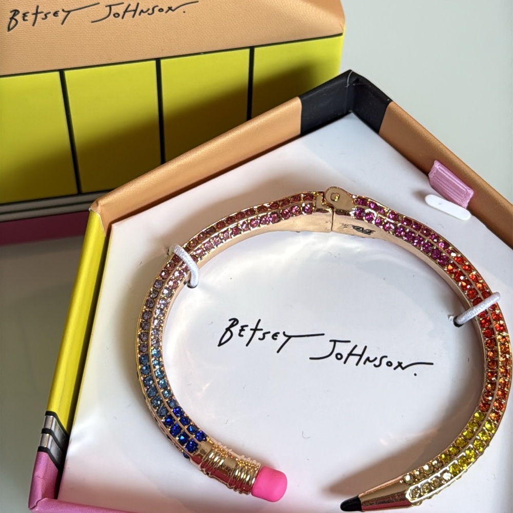 Betsey Johnson Rainbow Bracelet Bangle Pencil Rhinestones NWT